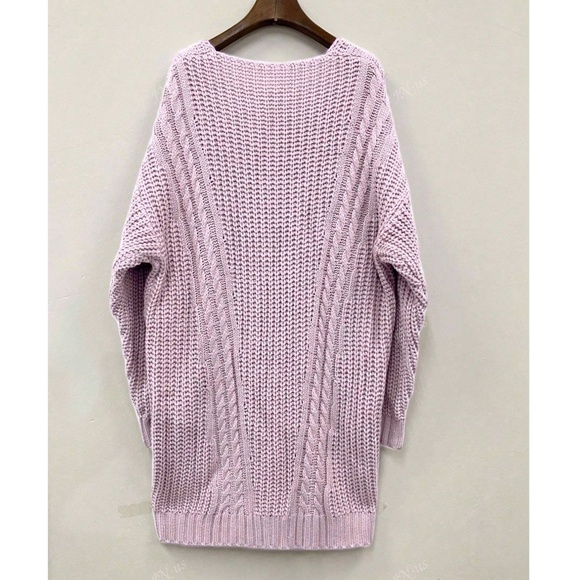 Plus Cozy Solid V neck Chunky Cable knit Loose Fit Sweater top - Picture 4 of 5